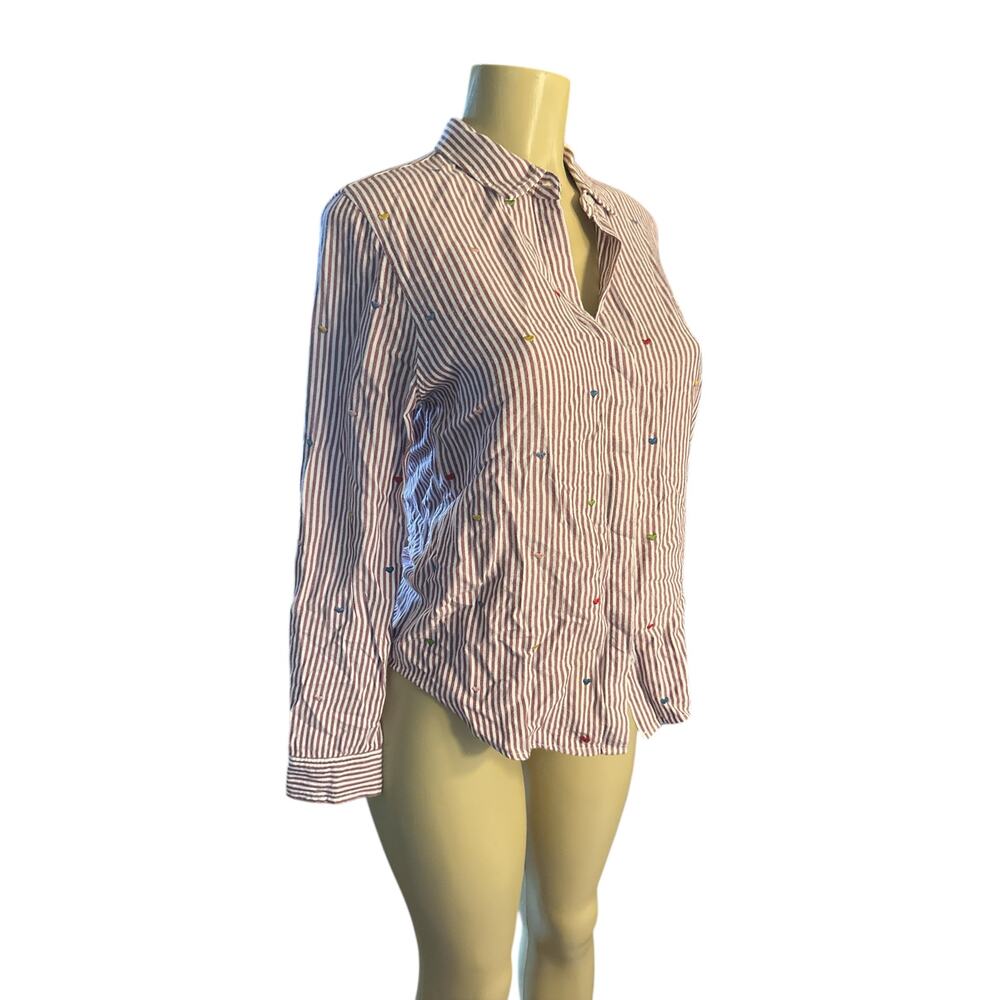Women S Rails Taylor Marseille Stripe Rainbow Hearts Button-Up Shirt Top Blouse